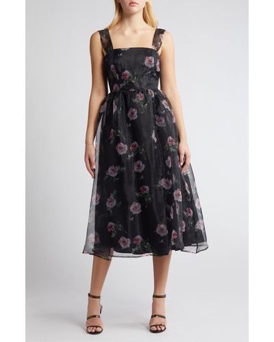 Lulus Floral Midi Dress - Black