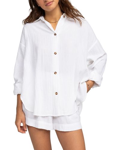 Roxy Morning Time Organic Cotton Button-up Shirt - White