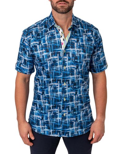 Maceoo Galileo Glaciers Short Sleeve Button-up Shirt At Nordstrom - Blue