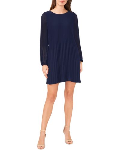 Halogen® Halogen(r) Plissé Long Sleeve Dress - Blue