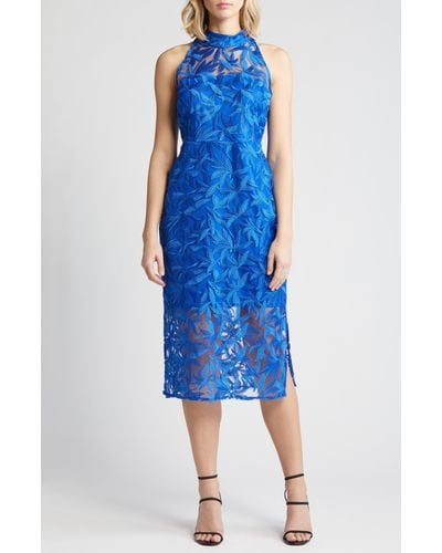 Sam Edelman Leaf Embroidered Midi Dress - Blue