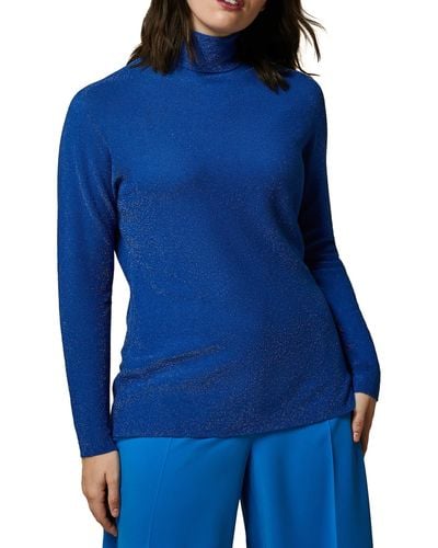 Marina Rinaldi Metallic Turtleneck Sweater - Blue