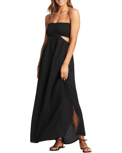 Sea Level Smocked Bodice Cotton Seersucker Cover-up Dress - Black