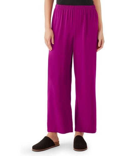 Eileen Fisher Straight Leg Silk Ankle Pants - Pink