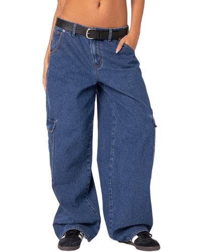 Edikted Low Rise baggy Belted Cargo Jeans - Blue
