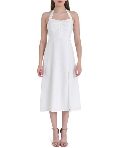 Wayf Simone Halter Neck Linen Midi Dress - White