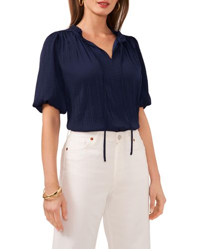 Vince Camuto Puff Sleeve Hammered Satin Top - Blue