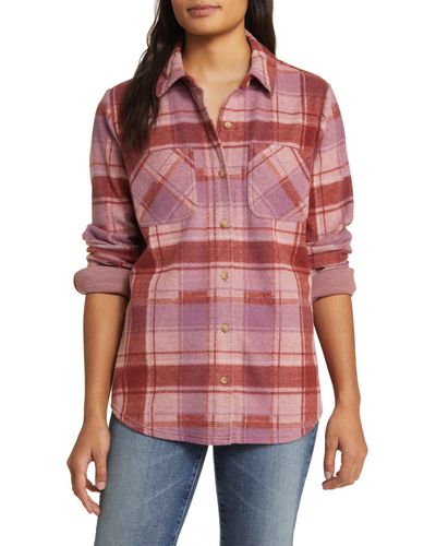 Lucky Brand Brushed Plaid Shirt Jacket - Red