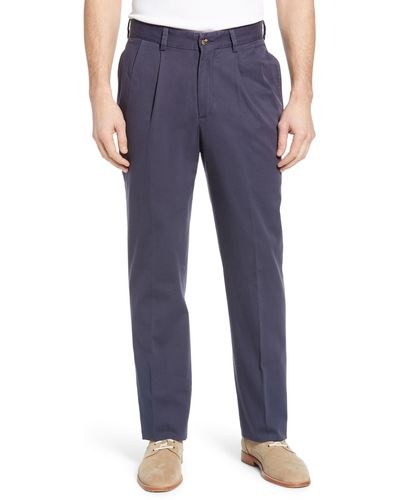 Berle Charleston Khakis Pleated Chino Pants - Blue