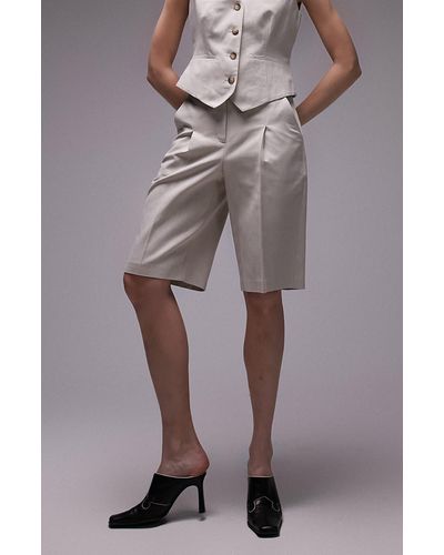 TOPSHOP Pleat Front Cotton Shorts - Gray