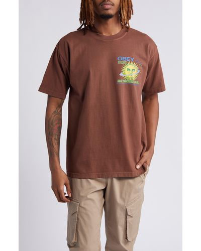 Obey Together As One Cotton Graphic T-shirt - Brown