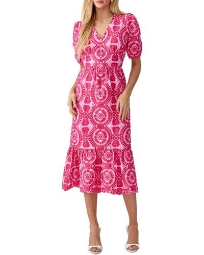 Adelyn Rae Luisa Embroidered Midi Dress - Pink