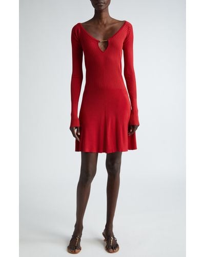 Jacquemus La Mini Robe Pralu Long Sleeve Sweater Dress - Red