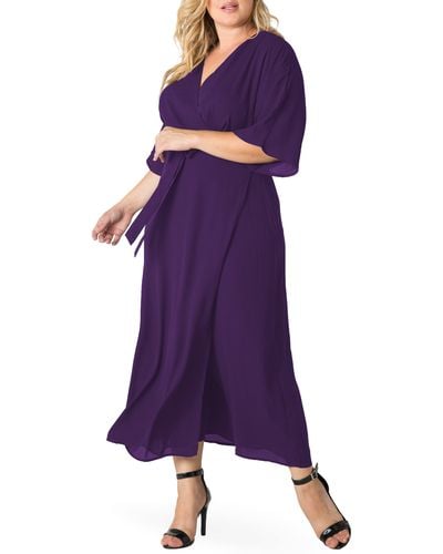 Standards & Practices Short Sleeve Wrap Maxi Dress - Purple