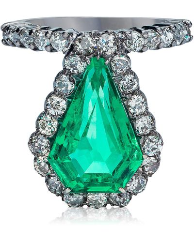 Mindi Mond Colombian Emerald & Diamond Shield Ring - Blue