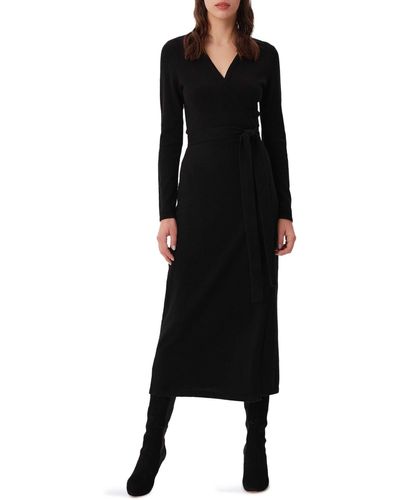 Diane von Furstenberg Astrid Long Sleeve Wool & Cashmere Wrap Sweater Dress - Black