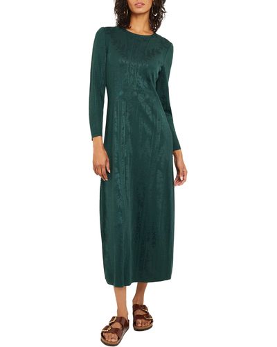 Misook Floral Jacquard Long Sleeve Knit Dress - Green