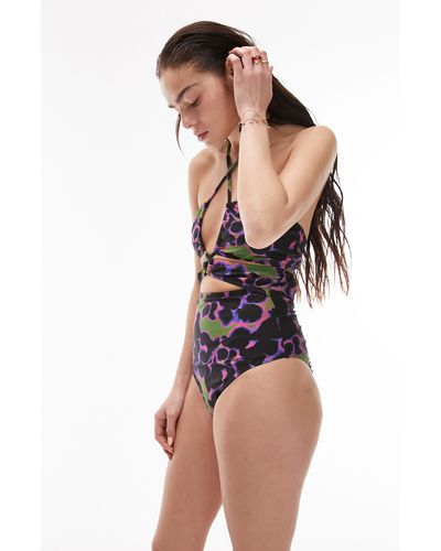 TOPSHOP Cutout Plunge One-piece Swimsuit - Multicolor