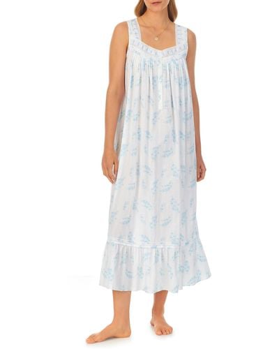 Eileen West Floral Lace Trim Sleeveless Cotton Ballet Nightgown - Multicolor