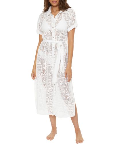 Becca Sheer Lace Cover-up Shirtdress - White