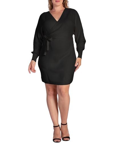 Standards & Practices Ursa Long Sleeve Wrap Sweater Minidress - Black
