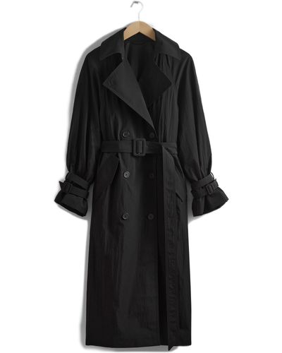 & Other Stories & Belted Double Breasted Trench Coat - Black