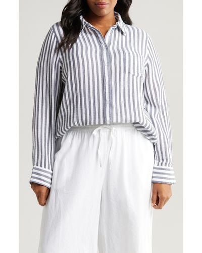 Caslon Caslon(r) Stripe Gauze Shirt - White