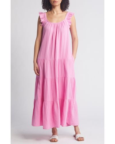 Caslon Caslon(r) Ruffle Tiered Cotton Maxi Dress - Pink