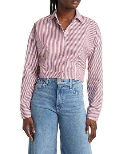 Rag & Bone Morgan Stripe Crop Cotton Shirt - Pink