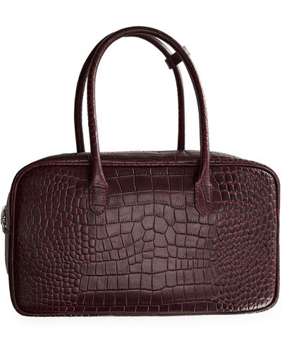 Mango Croc Embossed Leather Handbag - Purple