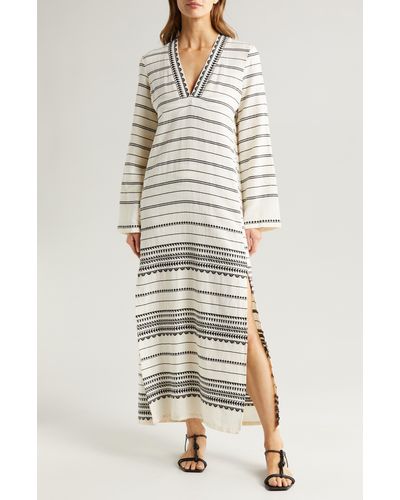 lemlem Theodora Stripe Long Sleeve Cover-up Dress - Natural