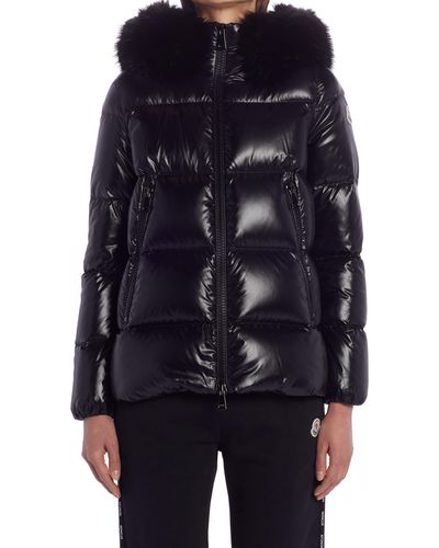 Moncler Laiche Quilted Hooded Down Jacket With Removable Faux Fur Trim - Blue