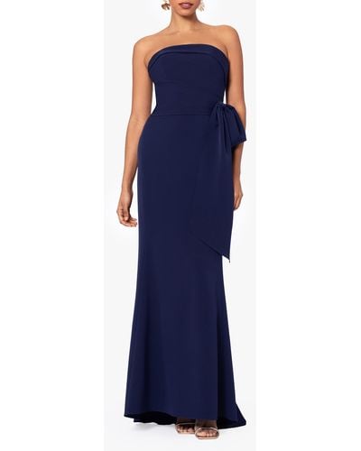 Betsy & Adam Bow Strapless Scuba Gown - Blue
