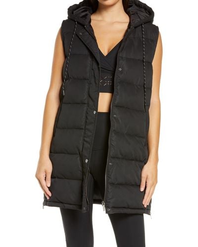 Zella Long Hooded Puffer Vest - Black