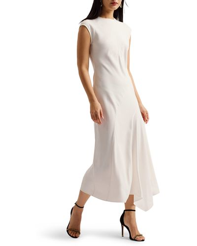 Ted Baker Isparta Cap Sleeve Asymmetric Midi Dress - Natural