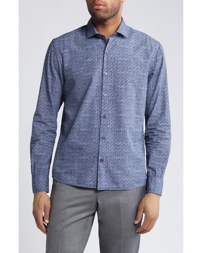 Robert Barakett Newpine Paisley Cotton Button-up Shirt - Blue