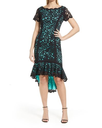 Shani Laser Cut Floral High-low Cocktail Dress - Green