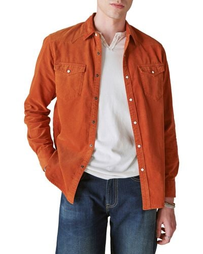Lucky Brand Corduroy Western Snap-up Shirt - Orange