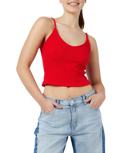 Noisy May Gill Organic Cotton Blend Rib Camisole - Red