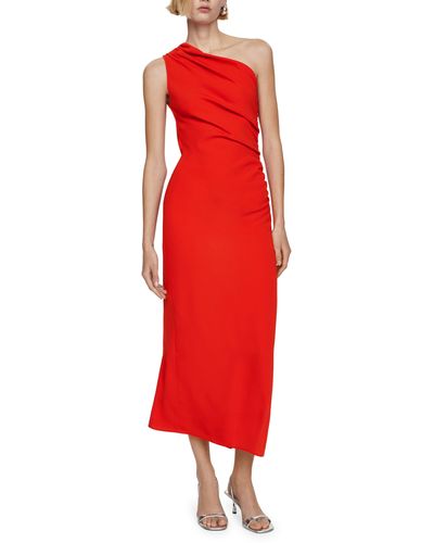 Mango One-shoulder Asymmetric Hem Dress - Red