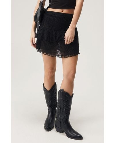 Nasty Gal Asymmetric Frill Lace Miniskirt - Black