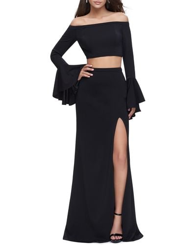 La Femme Off The Shoulder Two-piece Gown - Black