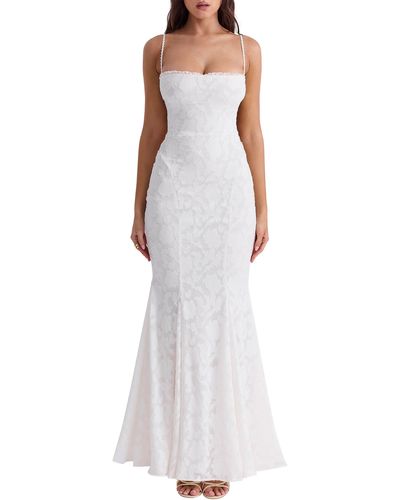 House Of Cb Joan Floral Appliqué Mermaid Gown - White