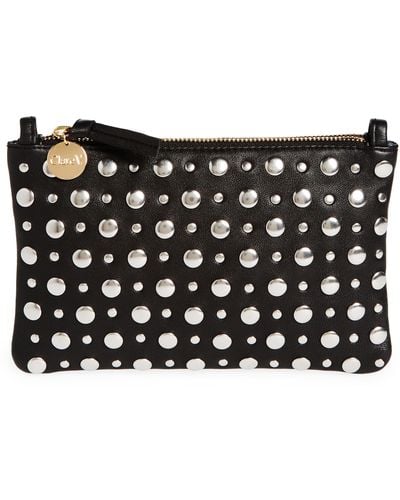 Clare V. Silver Stud Embellished Leather Clutch With Tabs - Black