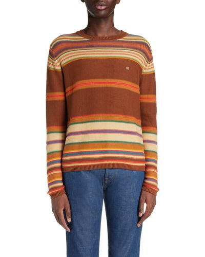 Acne Studios Face Patch Stripe Cotton Crewneck Sweater - Orange
