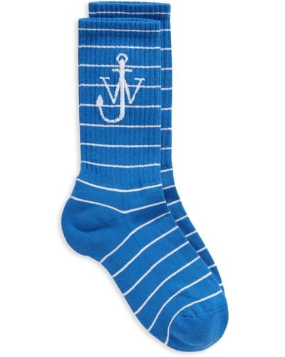 JW Anderson Stripe Anchor Crew Socks - Blue
