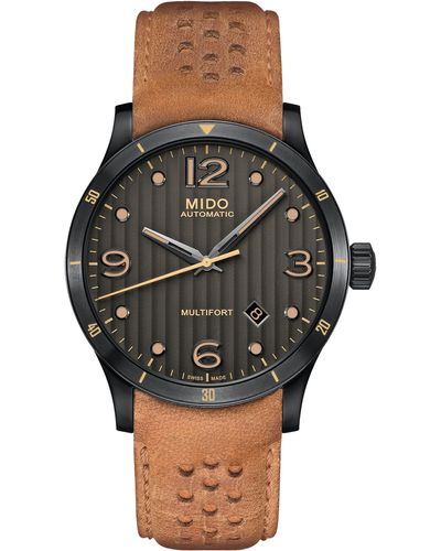 MIDO Multifort Automatic Leather Strap Watch - Black