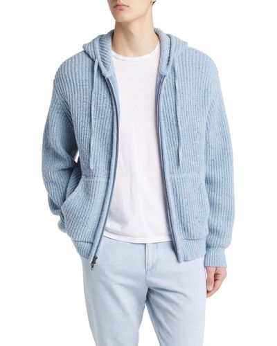 ATM Ribbed Wool Blend Sweater Hoodie - Blue