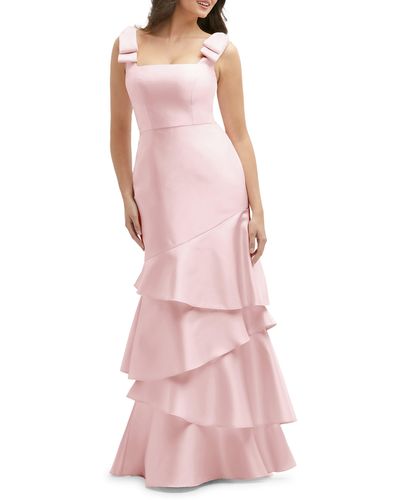 Dessy Collection Bow Shoulder Tiered Gown - Pink