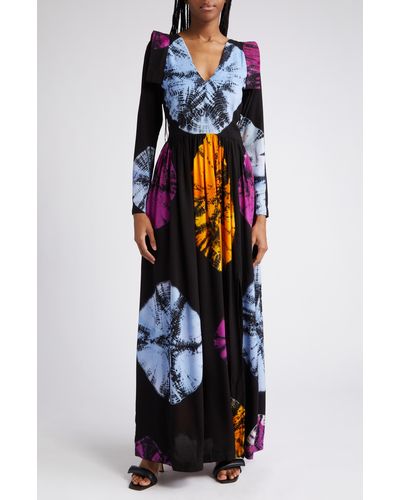 Busayo Dola Print Long Sleeve Maxi Dress - Blue